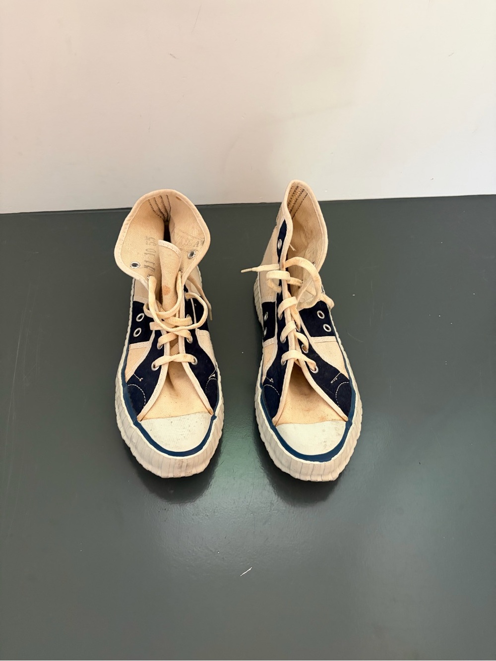 Vintage High-Top Superfaro Canvas  Sneakers in Navy and Cream